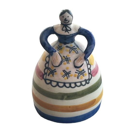Vintage Spain Bell Lady Talavera Espana Ceramic Pottery Terra Cotta Artesania - Picture 1 of 6